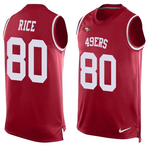 Nike 49ers #80 Jerry Rice Red Team Color Men's Stitched NFL Limited Tank Top Jersey - Click Image to Close